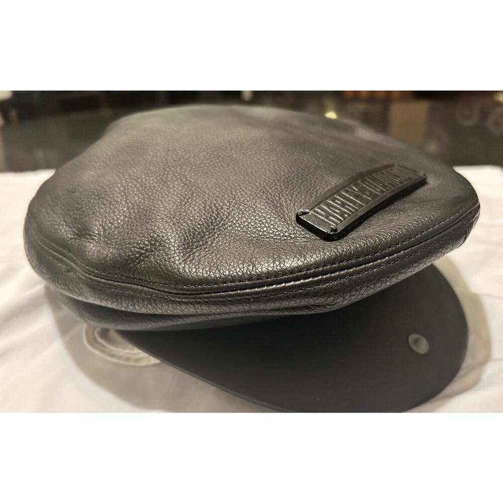 Harley Davidson Vintage Bar & Shield Black Soft Leather Cabbie Hat Size 7-1/2